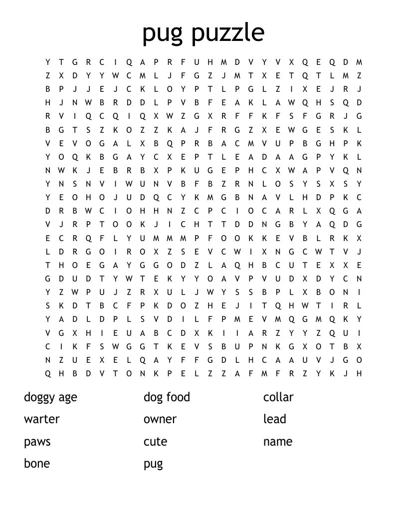 pug puzzle Word Search