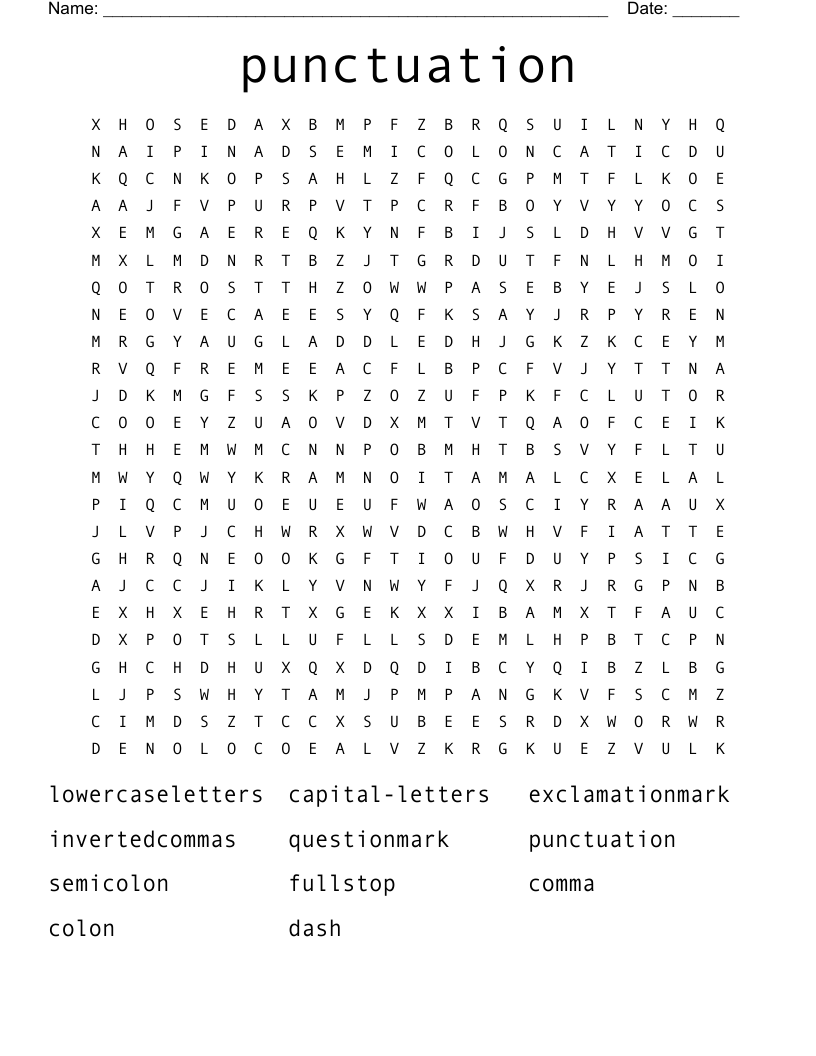 punctuation Word Search