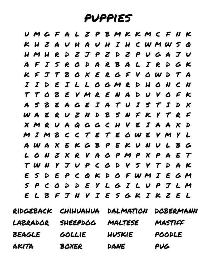 puppies Word Search