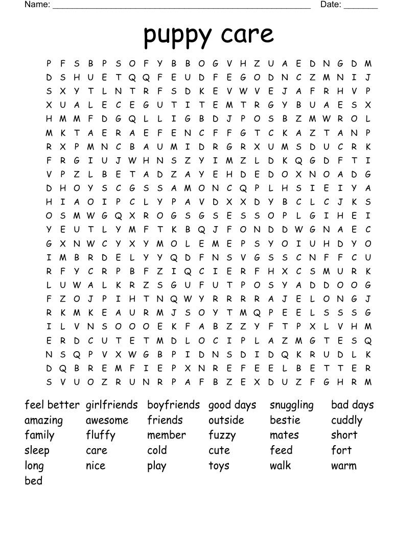 puppy care Word Search