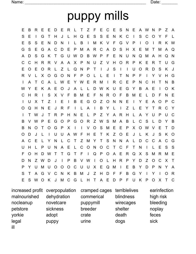 puppy mills Word Search