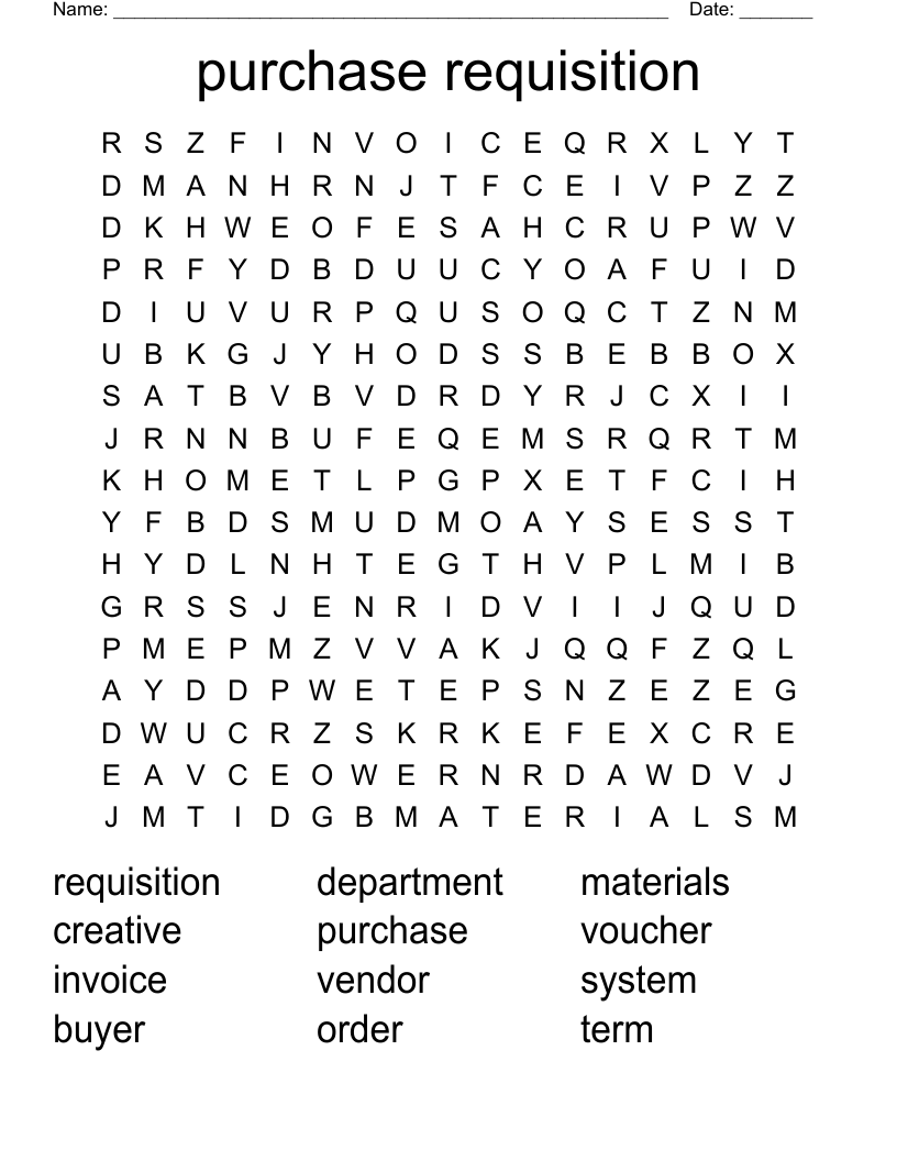 purchase requisition Word Search