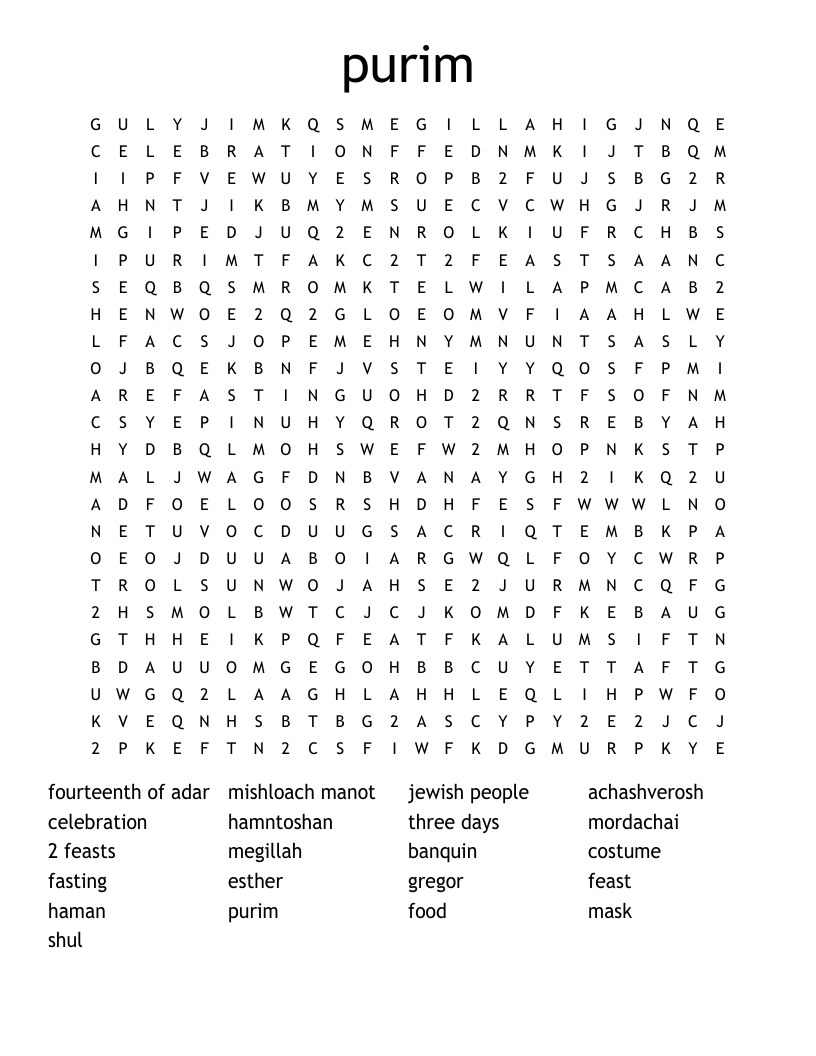 purim Word Search