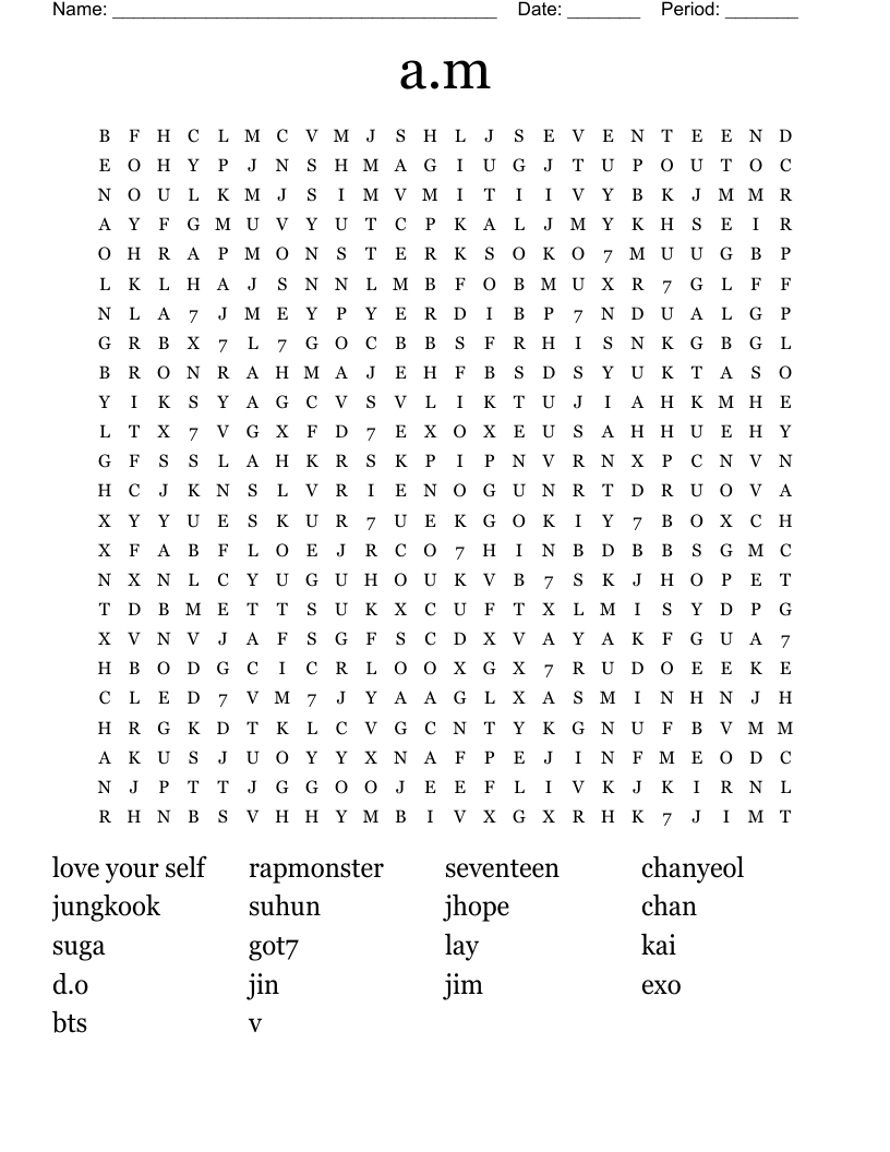 a.m Word Search