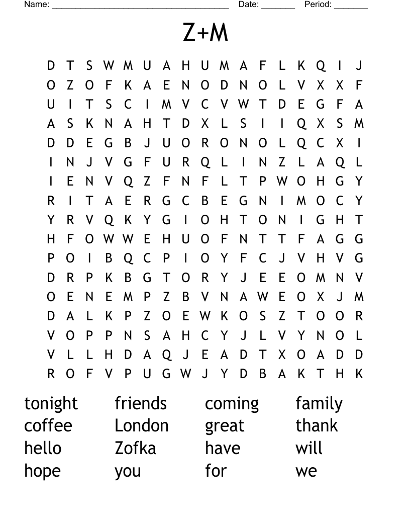 Z+M Word Search