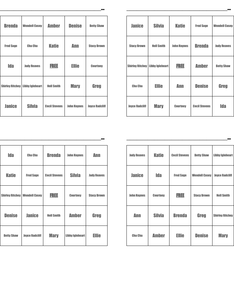 ________________________________________4 Bingo Cards
