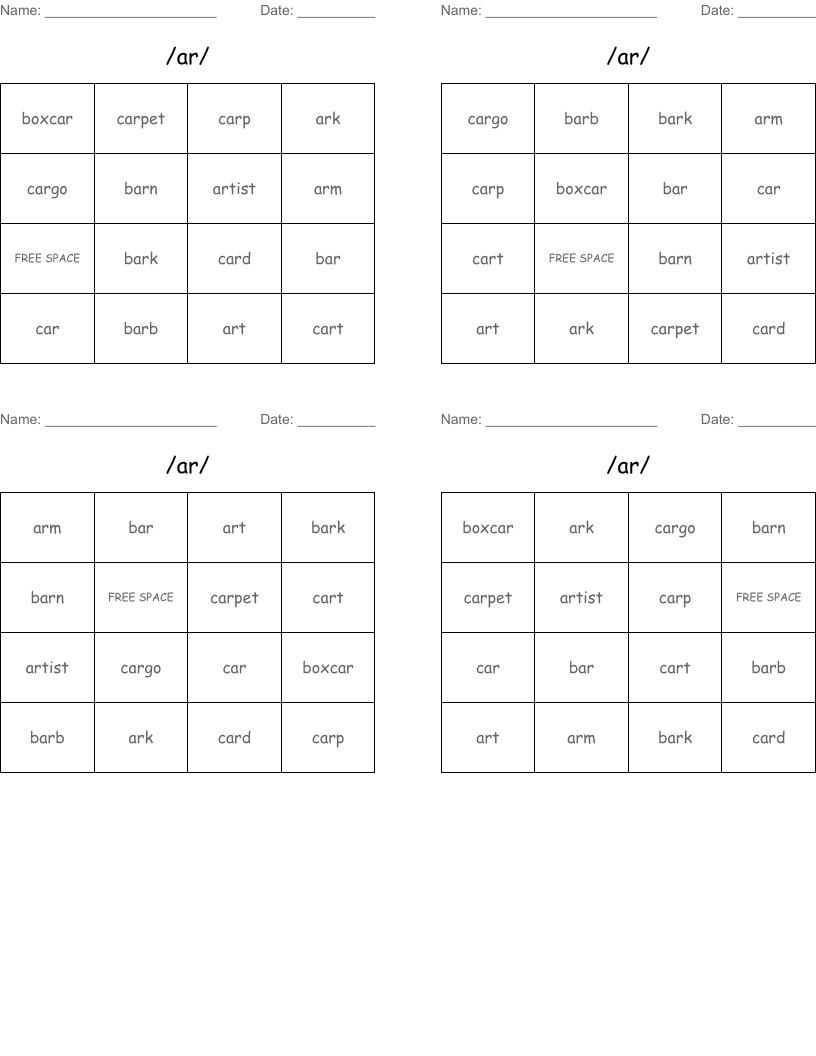 /ar/ Bingo Cards