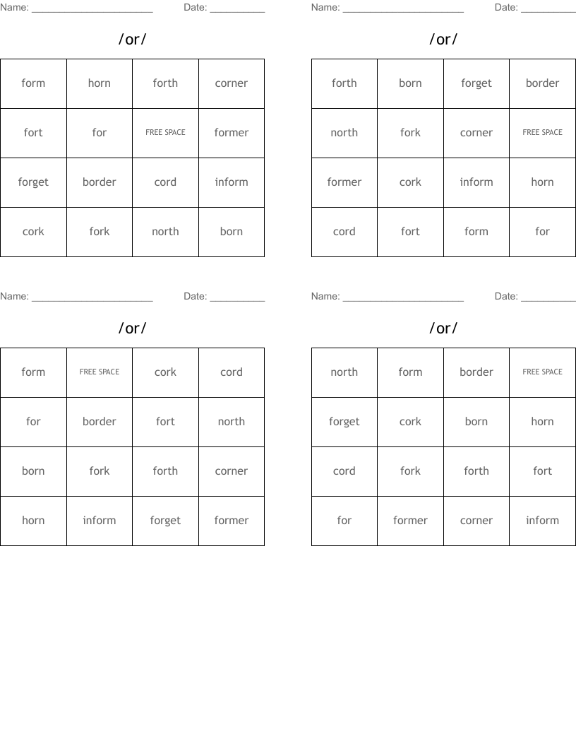 /or/ Bingo Cards