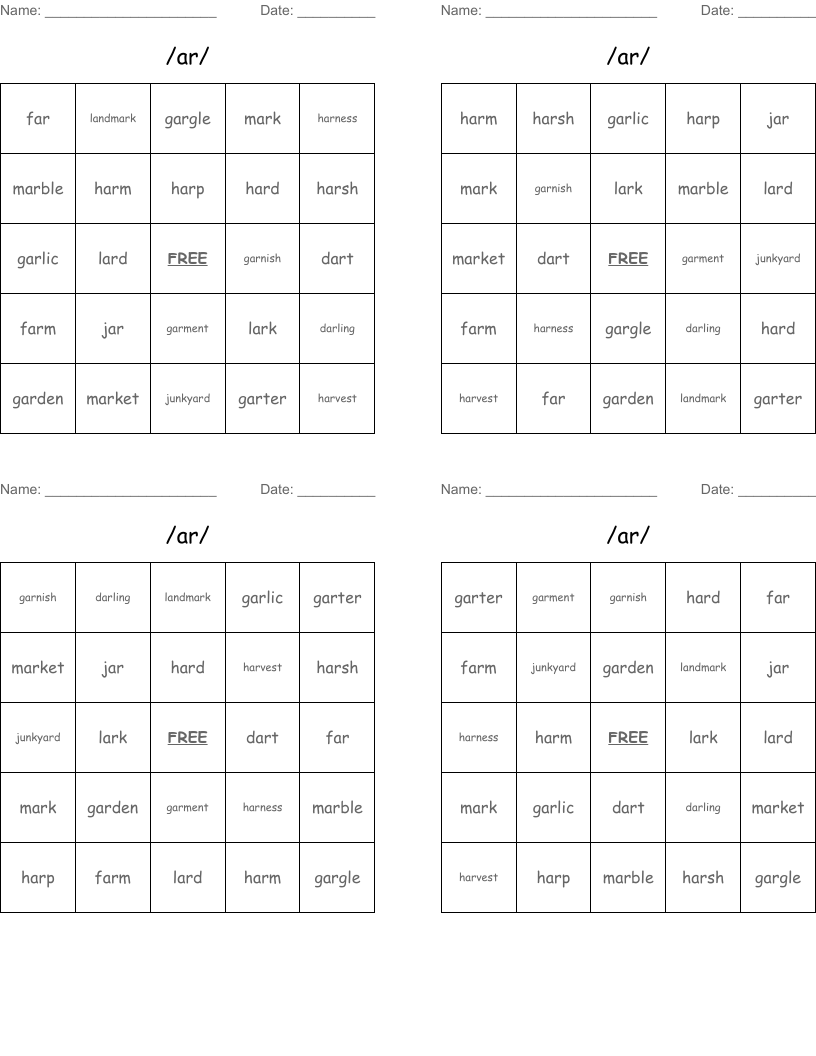/ar/ Bingo Cards
