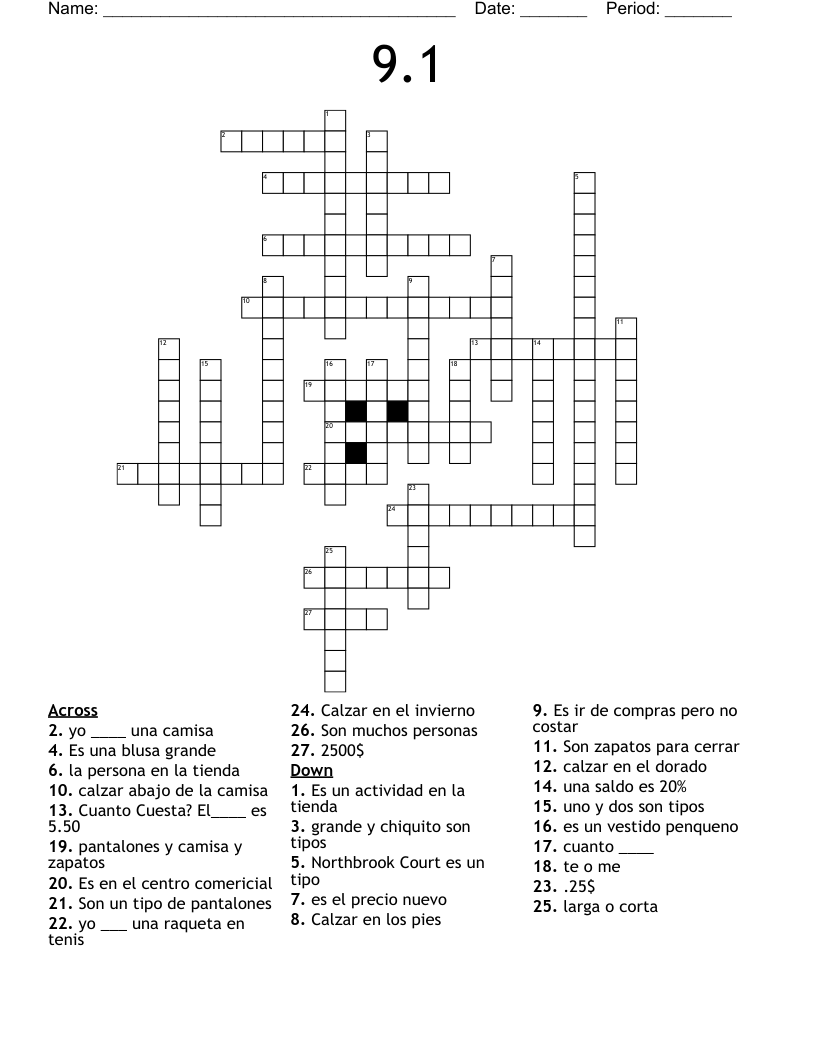 9.1 Crossword