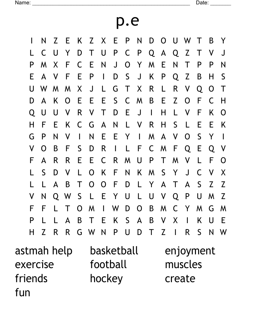 p.e Word Search