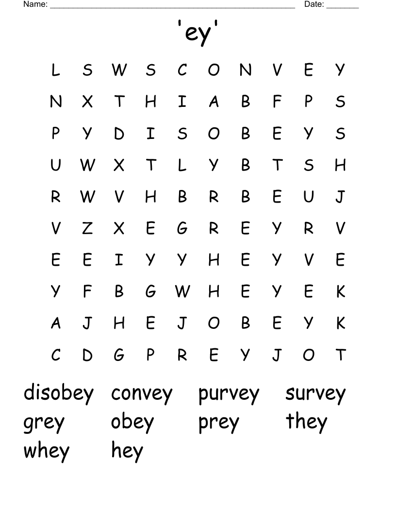 'ey' Word Search