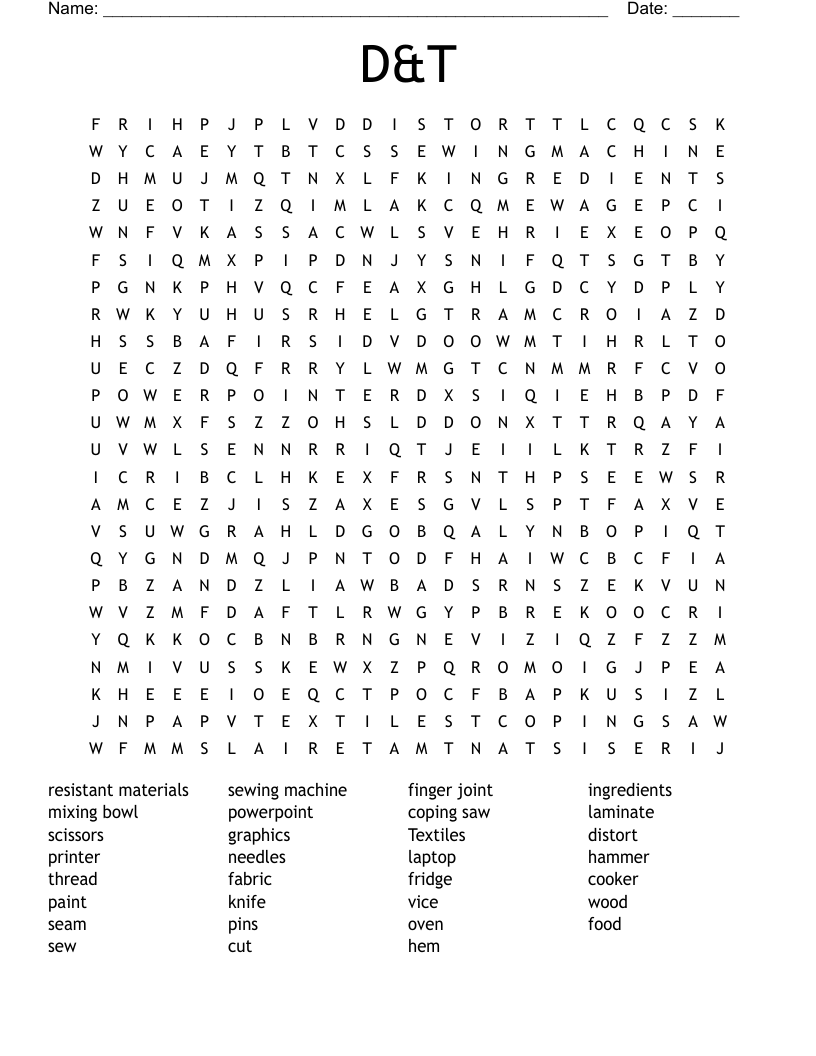 D&T Word Search
