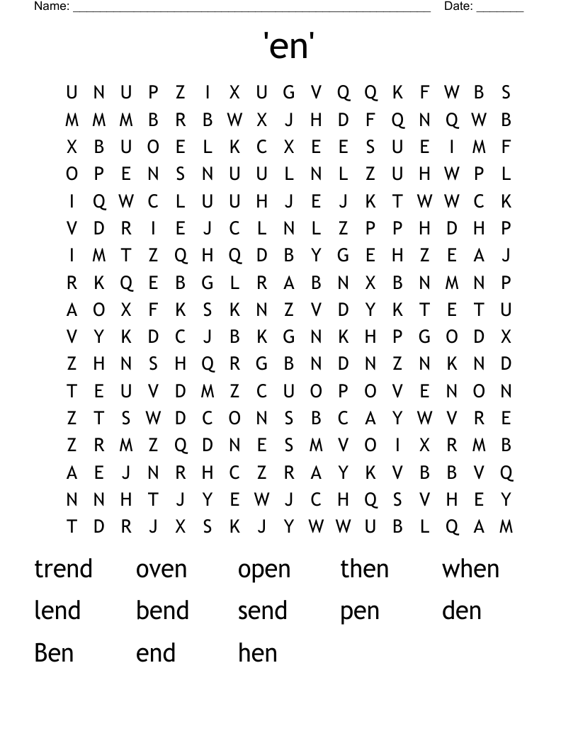 'en' Word Search