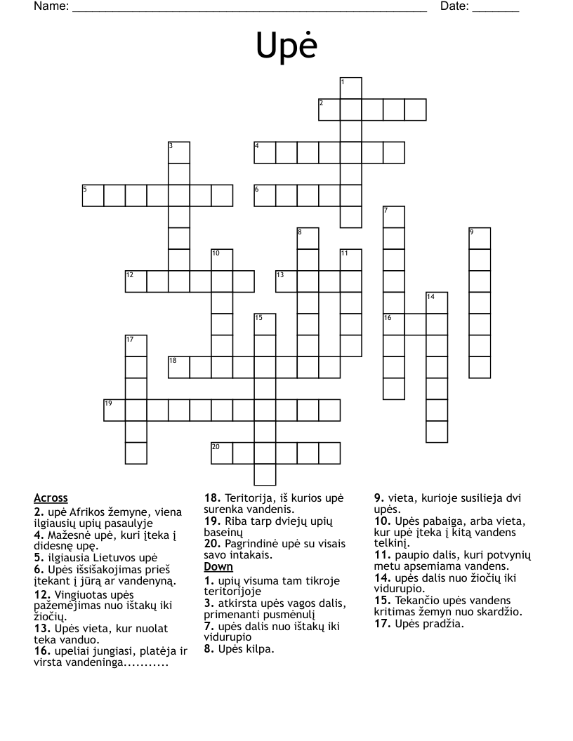 Upė Crossword
