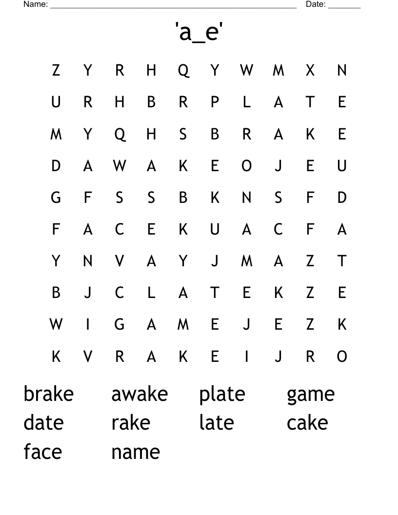 'a_e' Word Search