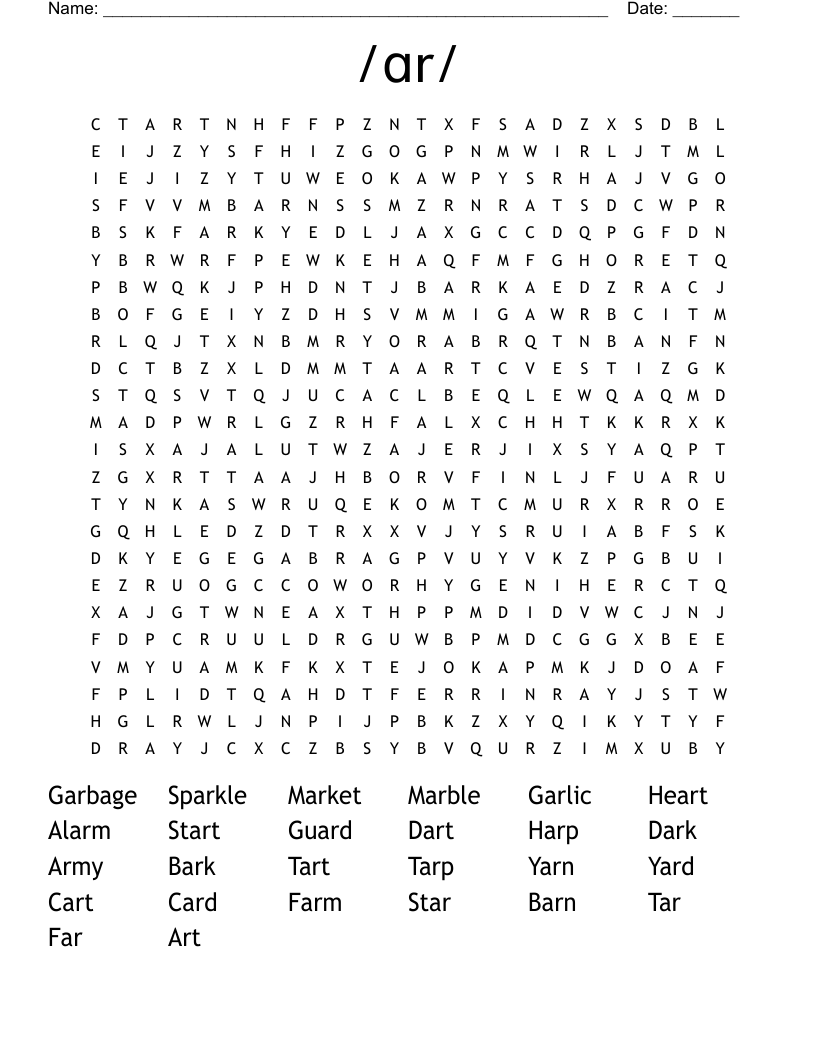 /ɑr/ Word Search