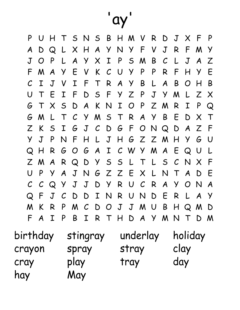 'ay' Word Search
