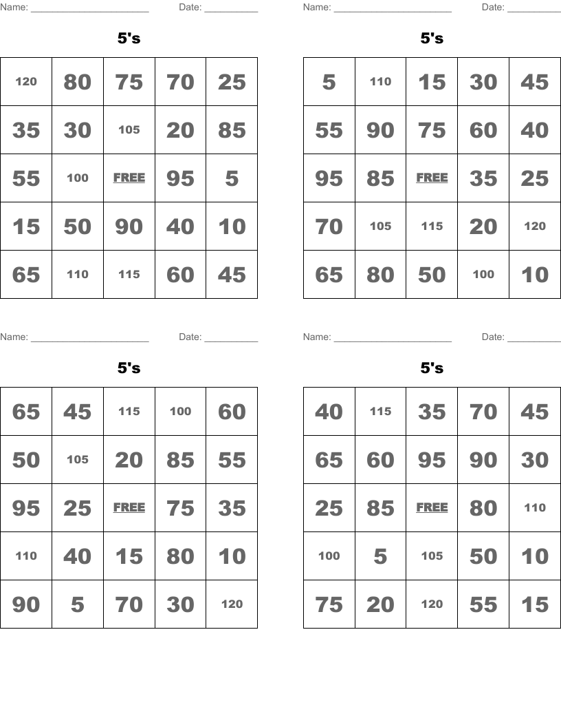 5's Bingo Cards