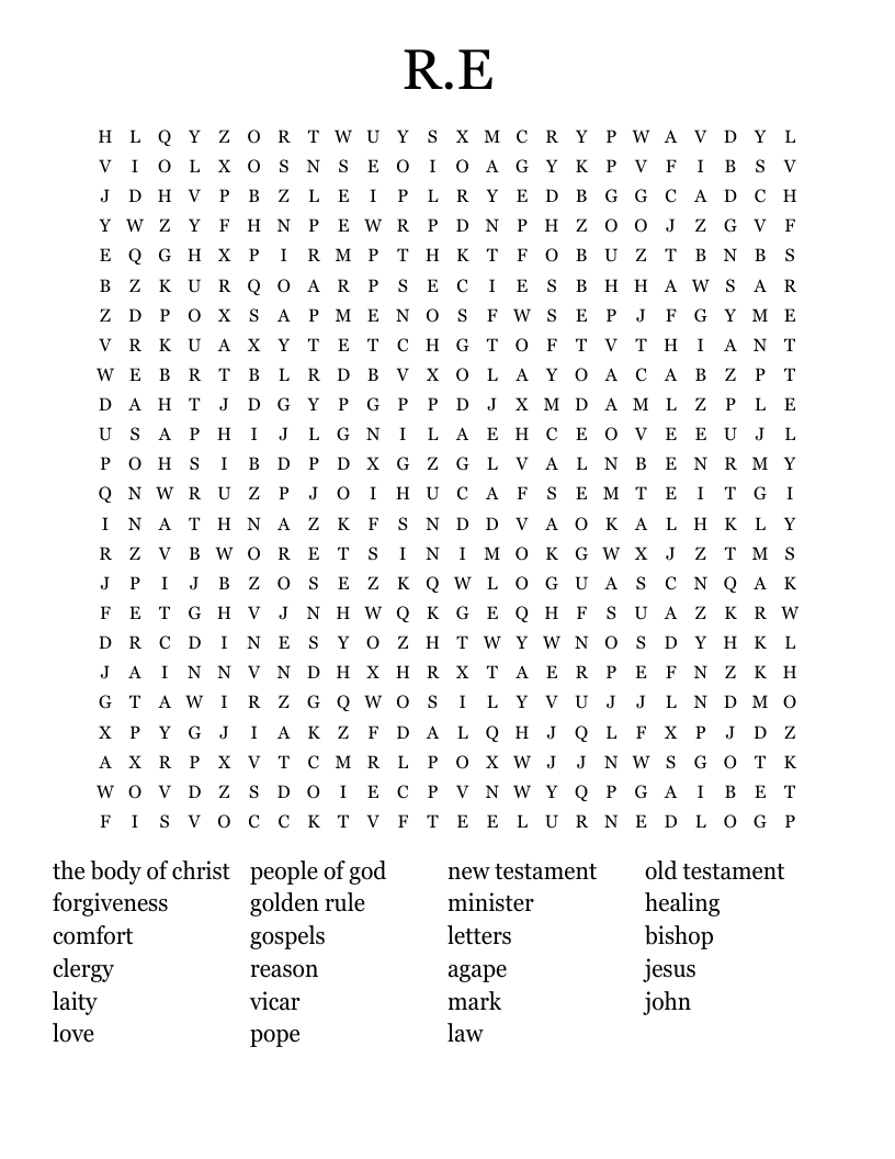 R.E Word Search