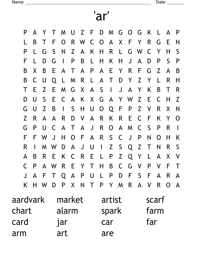 'ar' Word Search