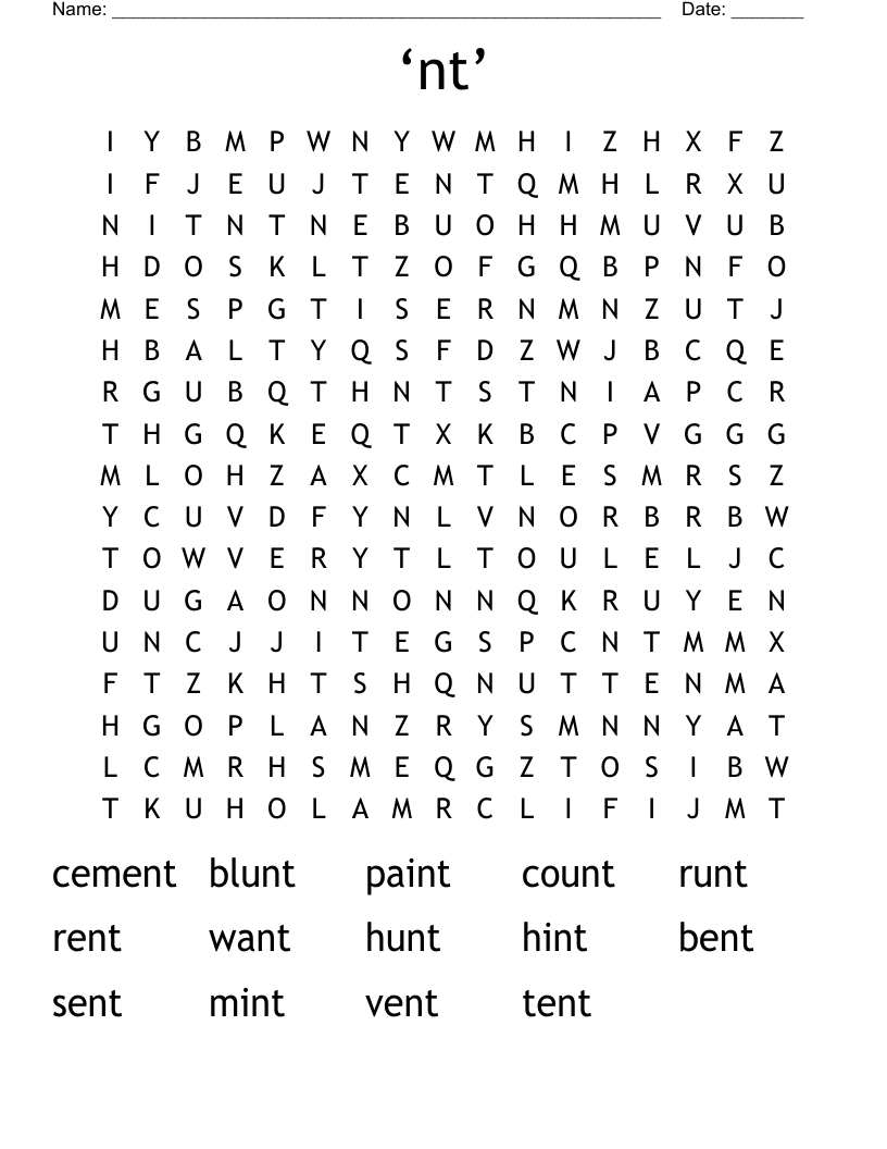 ‘nt’ Word Search