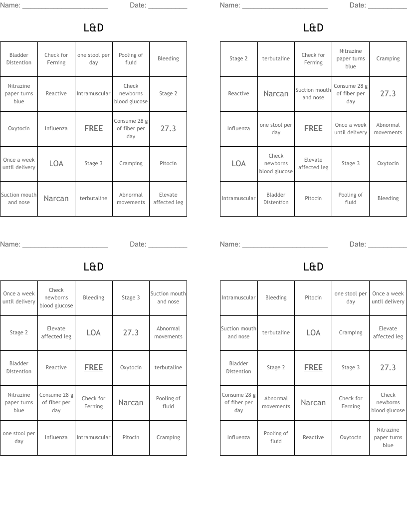 L&D Bingo Cards