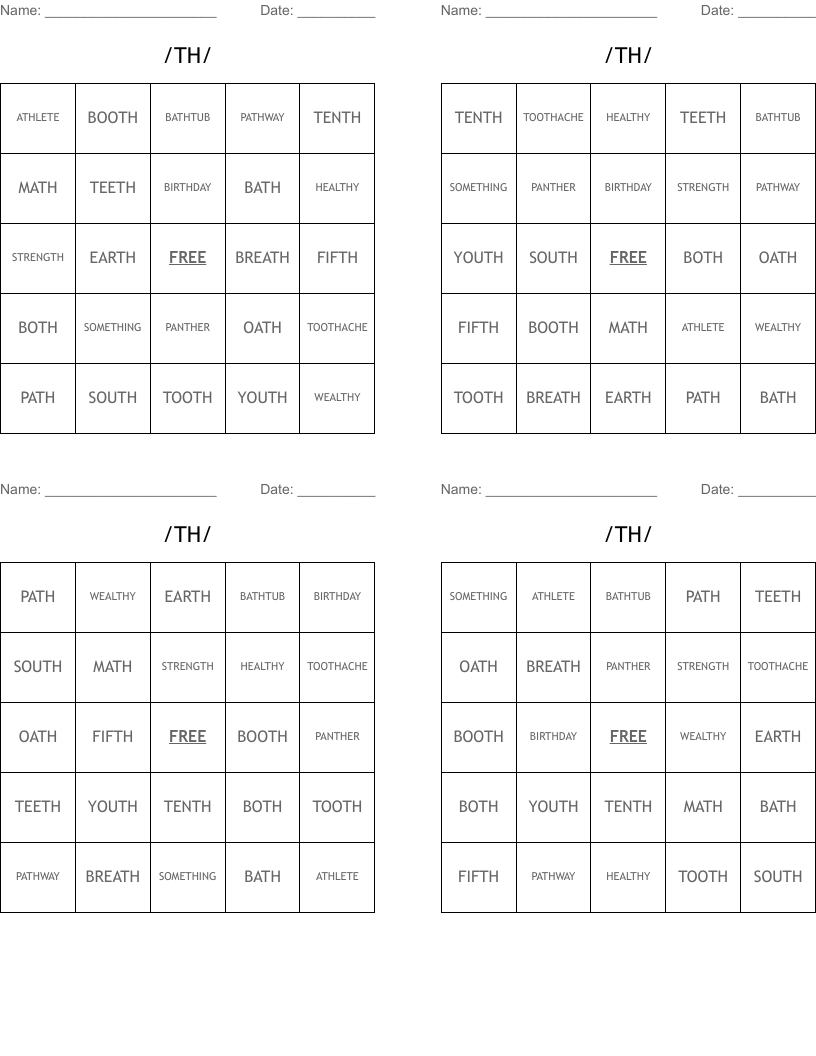 /TH/ Bingo Cards