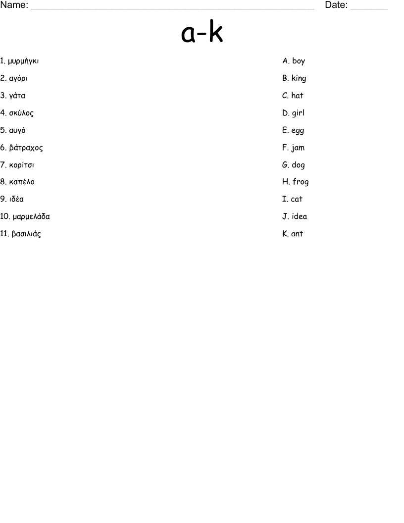a-k Worksheet