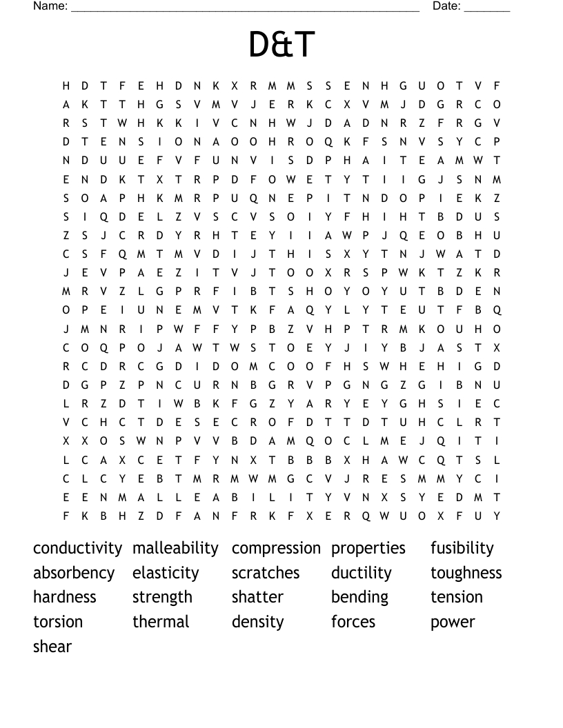 D&T Word Search