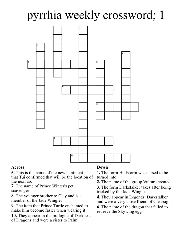 pyrrhia weekly crossword; 1