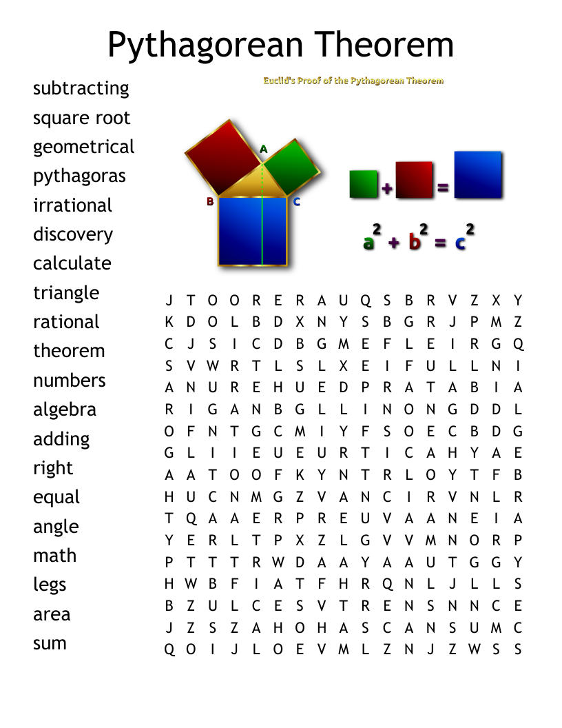 Pythagorean Theorem Word Search