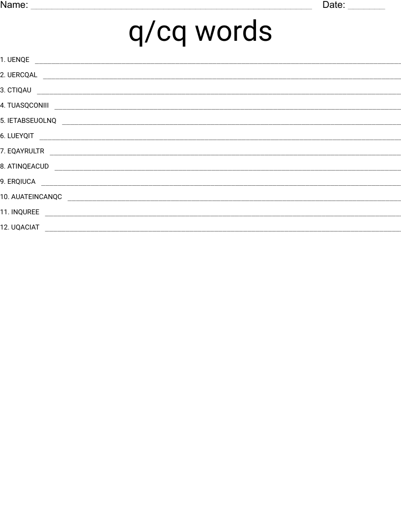 q/cq words Word Scramble