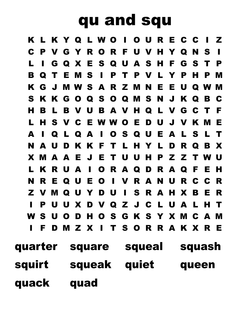 qu and squ Word Search