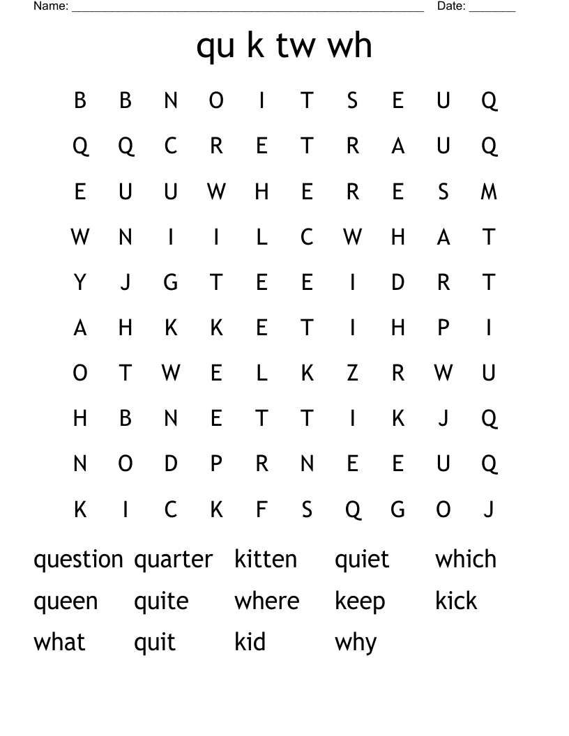 qu k tw wh Word Search