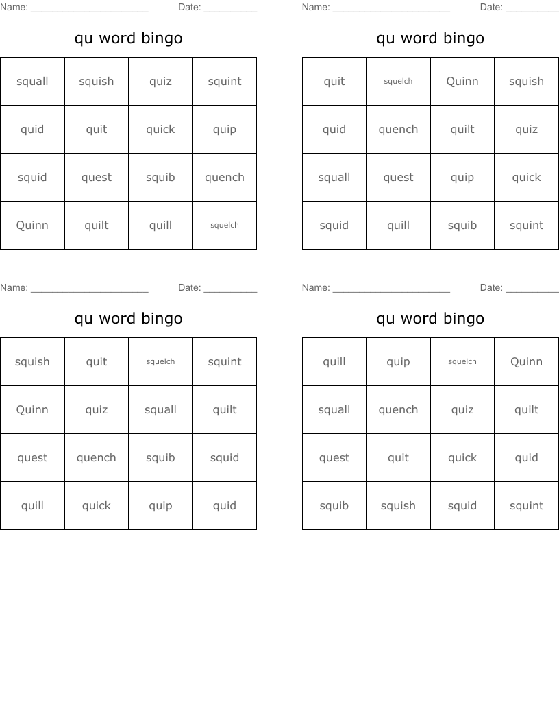 qu word bingo