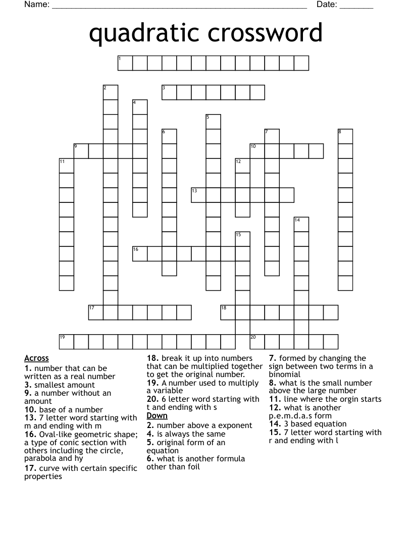 quadratic crossword