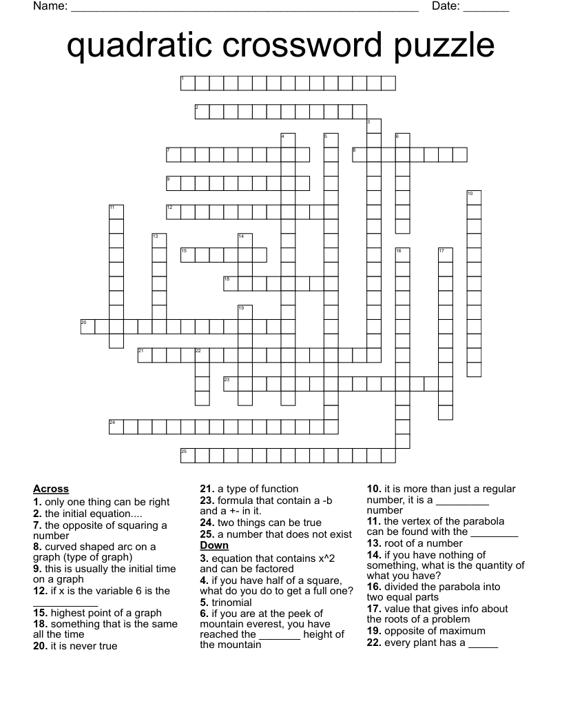 quadratic crossword puzzle