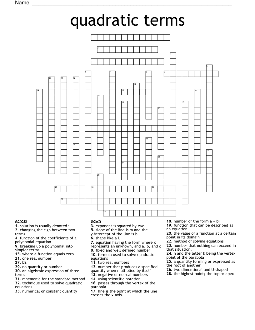 quadratic terms Crossword