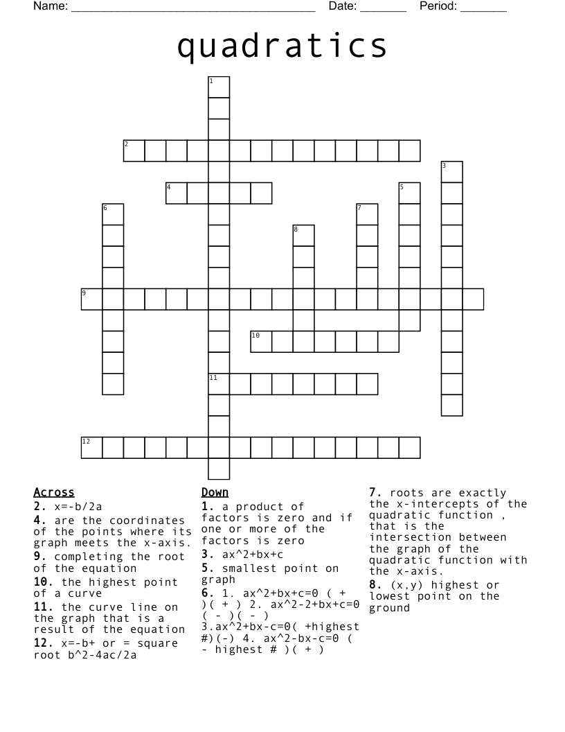 quadratics  Crossword
