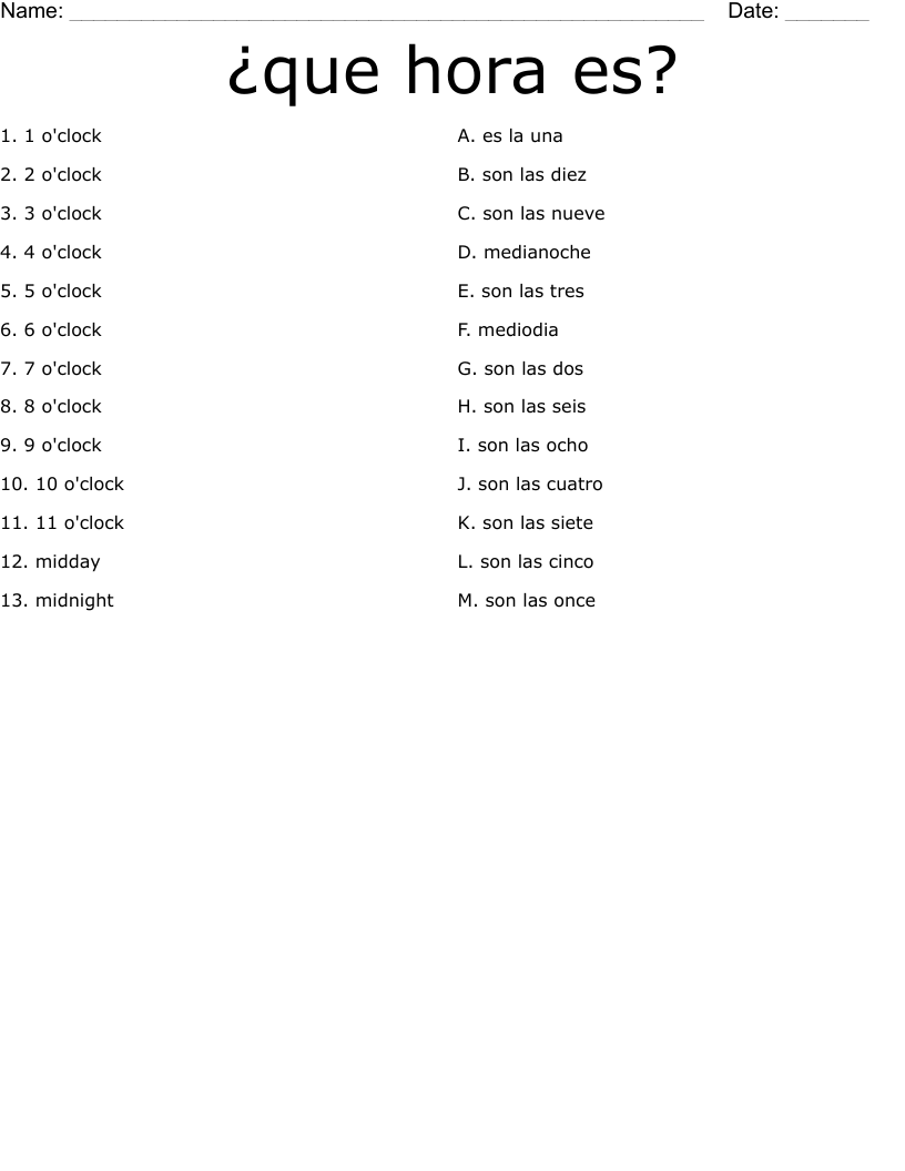 ¿que hora es? Worksheet