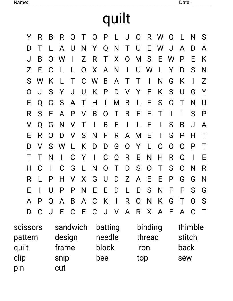 quilt Word Search