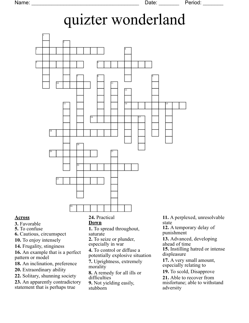 quizter wonderland Crossword