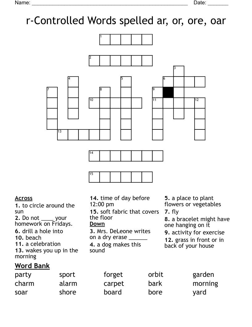 r-Controlled Words spelled ar, or, ore, oar Crossword