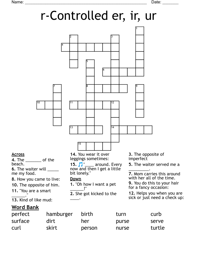r-Controlled er, ir, ur Crossword