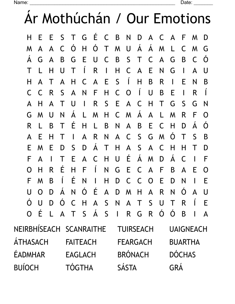 Ár Mothúchán / Our Emotions Word Search