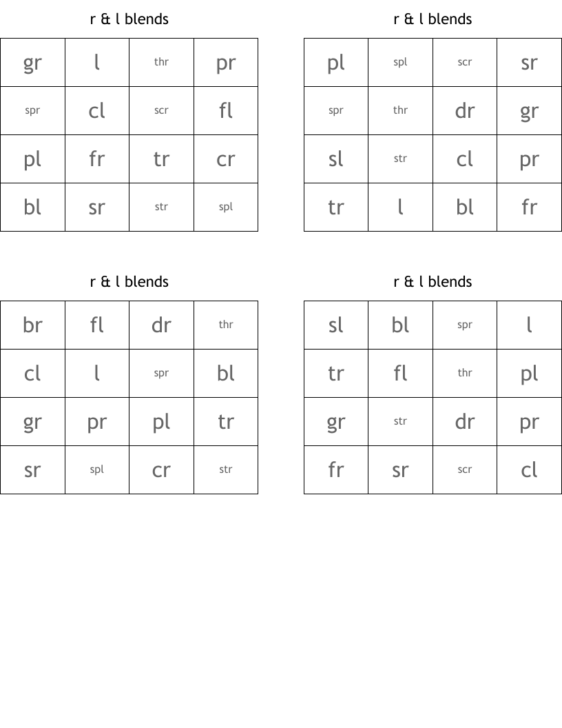 r & l blends Bingo Cards