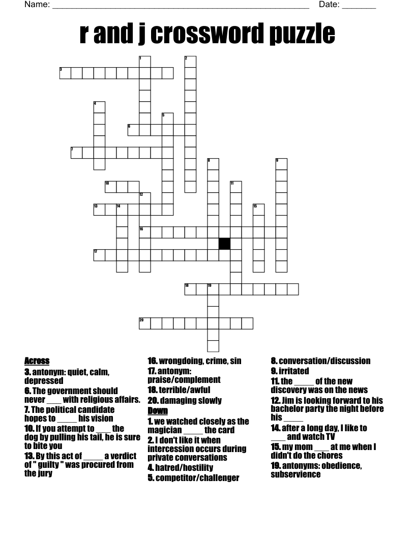 r and j crossword puzzle