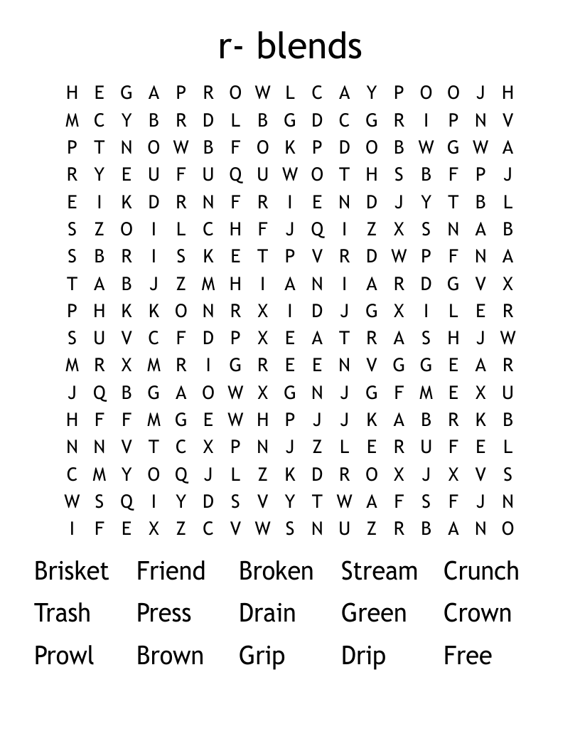 r- blends Word Search