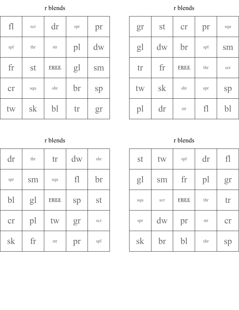 r blends  Bingo Cards